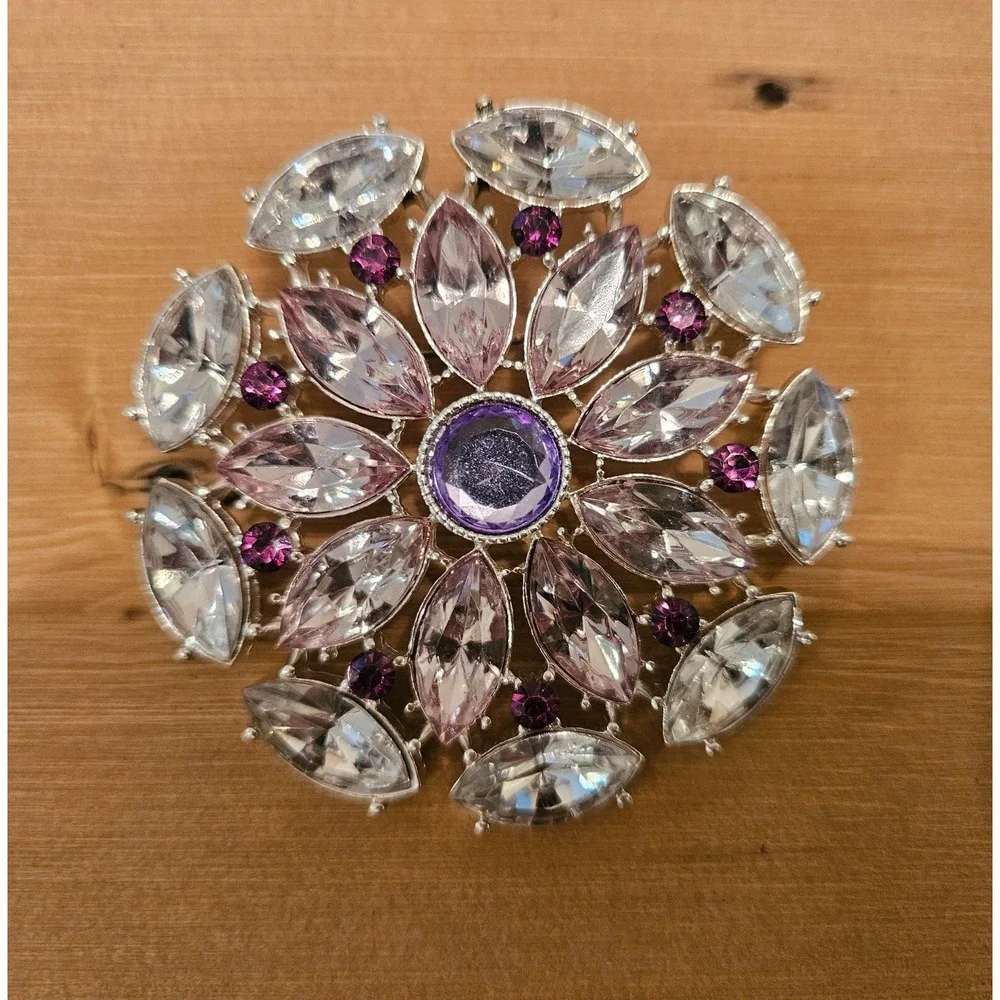Vintage RMN  Roman Silver And Purple Rhinestone Brooch Pin - Large - Sparkle‎
